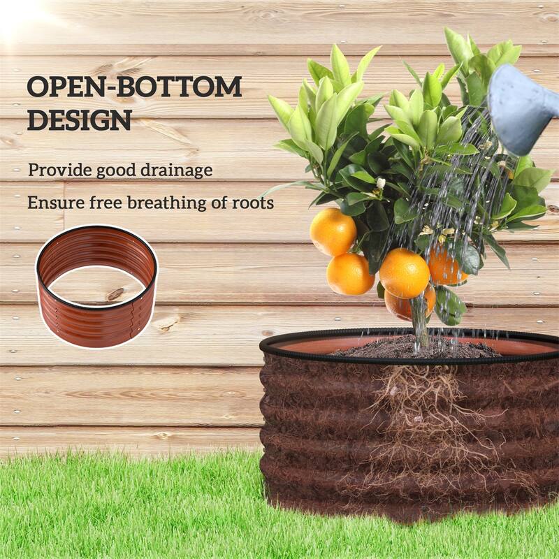 Set of 2 Galvanized Steel Raised Garden Beds Planters for Flowers Herbs Vegetables