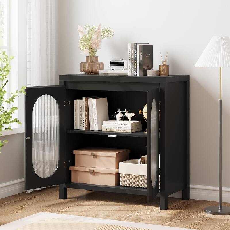 Modern Sideboard Buffet Cabinet with Glass Doors and Shelves