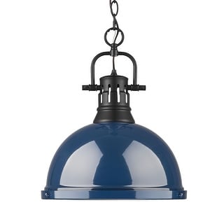 Yep by Golden Lighting Duncan 1-light 14in Chain Hung Pendant in Matte Black and Navy Blue shade