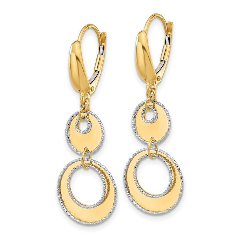 Curata 14k Two Tone Gold Polished and Diamond cut Circles Dangle Leverback Earrings -