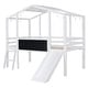 preview thumbnail 9 of 17, Playhouse & Fun Loft Bed with Light Strip on the Roof, Build-in Ladder, Slide and Blackboard, Twin Size, White