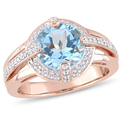 Miadora 3ct TGW Blue Topaz and 1/3ct TW Diamond Halo Vintage Ring in 14k Rose Gold
