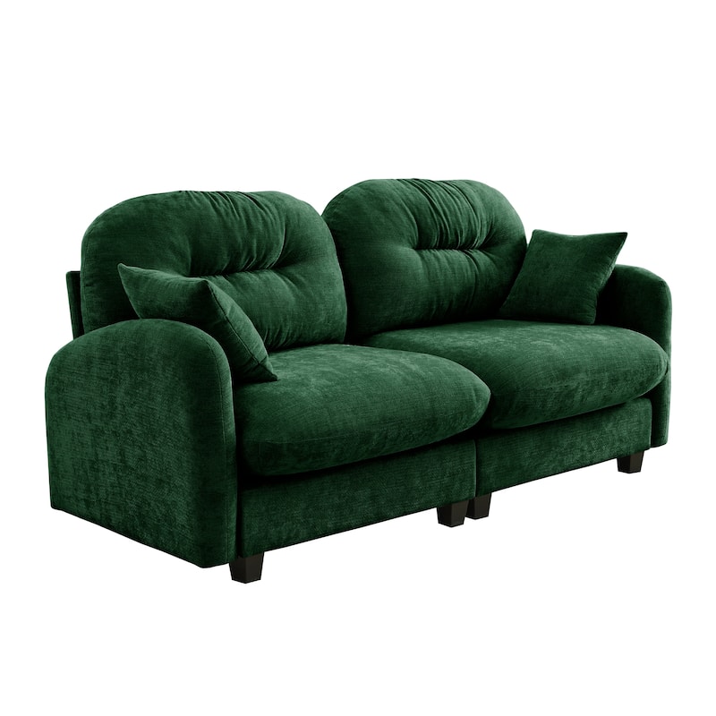 74" Loveseat Sofa, Modern Chenille Deep Seat Sectional Couch for Living Room, Tufted Backrest Love Seat with Pillows