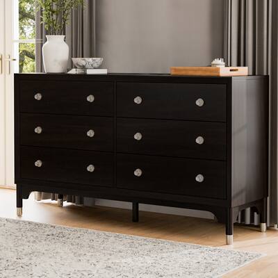 Furniture of America Forma Mid-Century Modern Black Solid Wood 6-Drawer Dresser