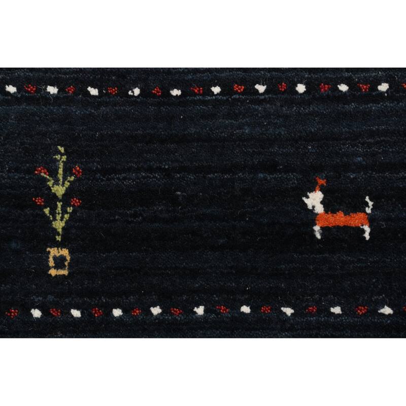 Hand Knotted Oriental 100% Wool Carpet Tribal Animal Pictorial Navy Blue & Blues Gabbeh Area Rug - 8' 0'' X 5' 7''