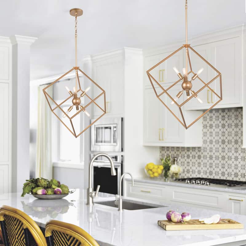 Dilley Modern Gold 6-Light Square Chandelier Sputnik Pendant Light - D20" x H25"