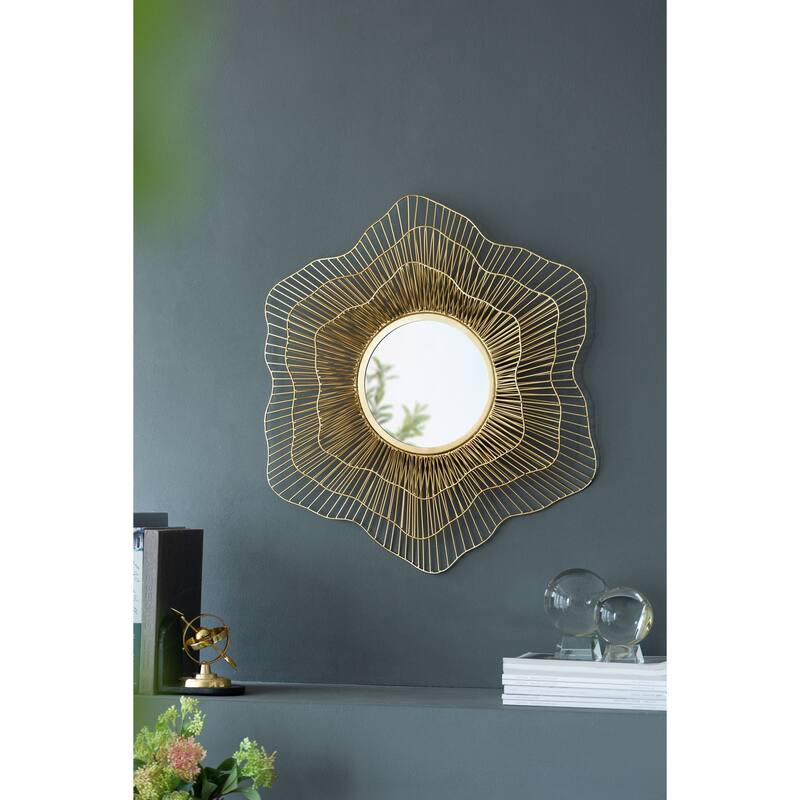 Metal Wall Mounted Mirror - Home Decor for Bathroom, Living Room - Gold