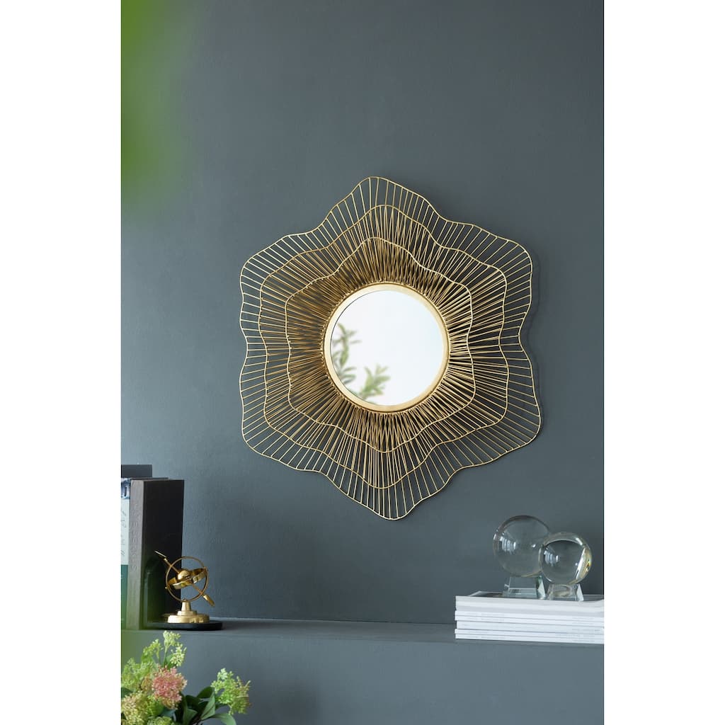 Metal Wall Mounted Mirror - Home Decor for Bathroom, Living Room - Gold