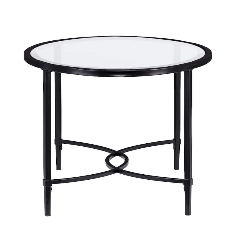 HomeRoots 45" Clear and Black Glass and Metal Oval Coffee Table - 19" H x 45" W x 25" D