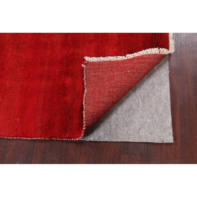 Hand Knotted Oriental 100% Wool Carpet Modern Contemporary Red Gabbeh Runner Rug - 6' 4'' X 2' 10''