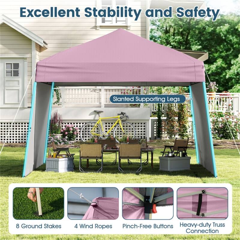 10x9.2 ft Pop-Up Canopy Tent with Awning and Sidewalls Stable Metal Frame for Outdoor Use - 14 x 9.2 x 8.3/8.7 ft (L x W x H)