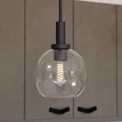 Marshall LED Compatible Matte Black Transitional Mini Pendant Ceiling Light Clear Glass Globe - 8-in W x 10.5-in H x 8-in D