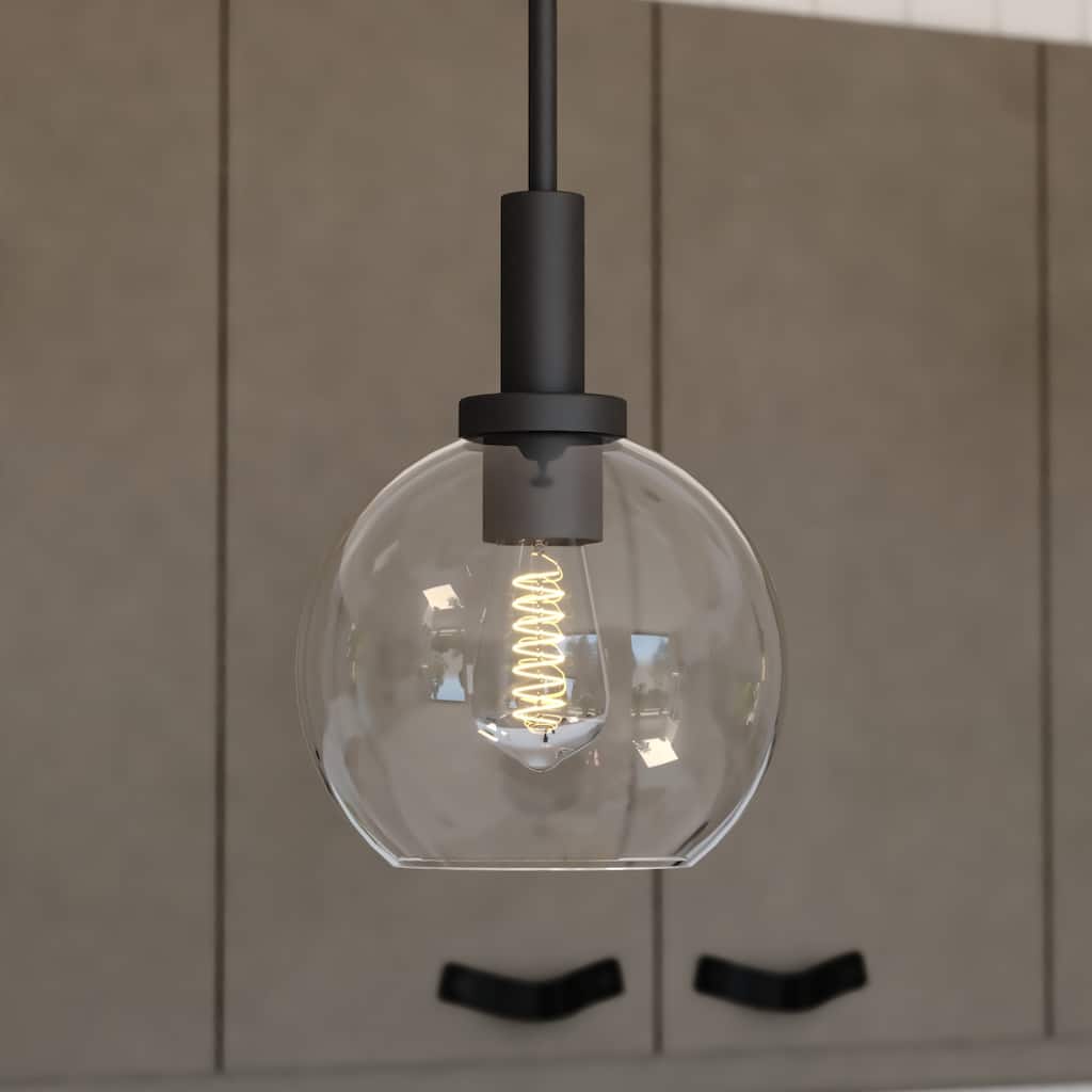 Marshall LED Compatible Matte Black Transitional Mini Pendant Ceiling Light Clear Glass Globe - 8-in W x 10.5-in H x 8-in D