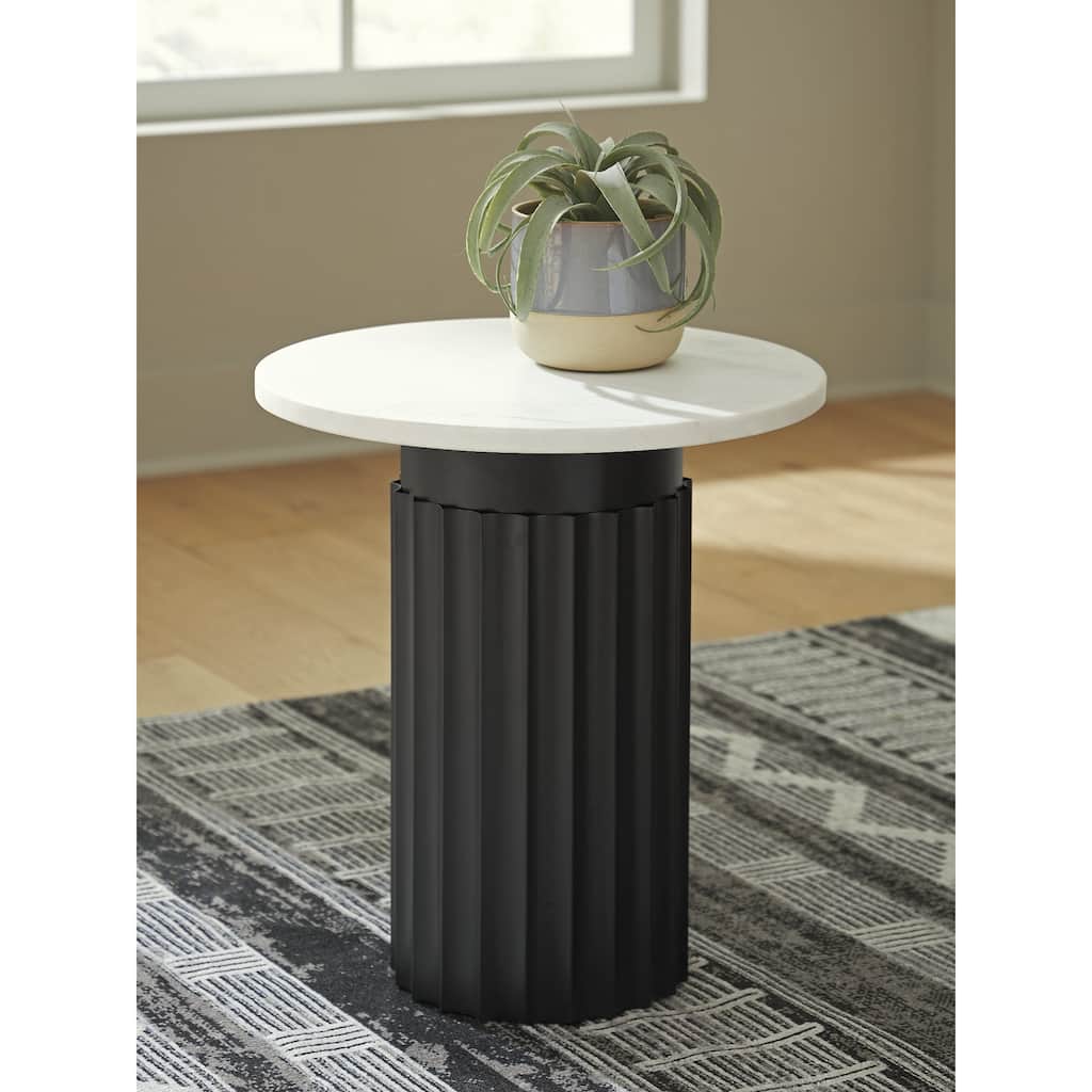Signature Design by Ashley Wainstone Black/White Accent Table - 18.13" W x 18.13" D x 20.13" H