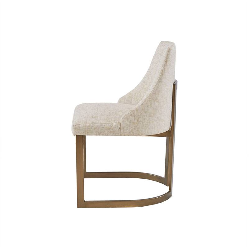 Roomfitters 21-Inch Contemporary Dining Chair (Set of 2), Antique Gold C-Frame with Sled Legs and High-Density Foam, Cream