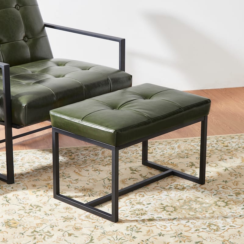 Glitzhome 24"W Modern PU Leather Button-tufted Ottoman Foot Stool