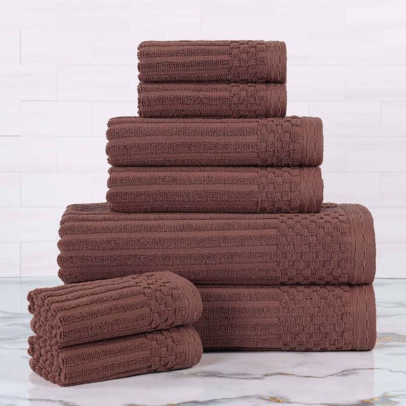 Superior Soho Ribbed Cotton 8-Piece Assorted Towel Set - Java