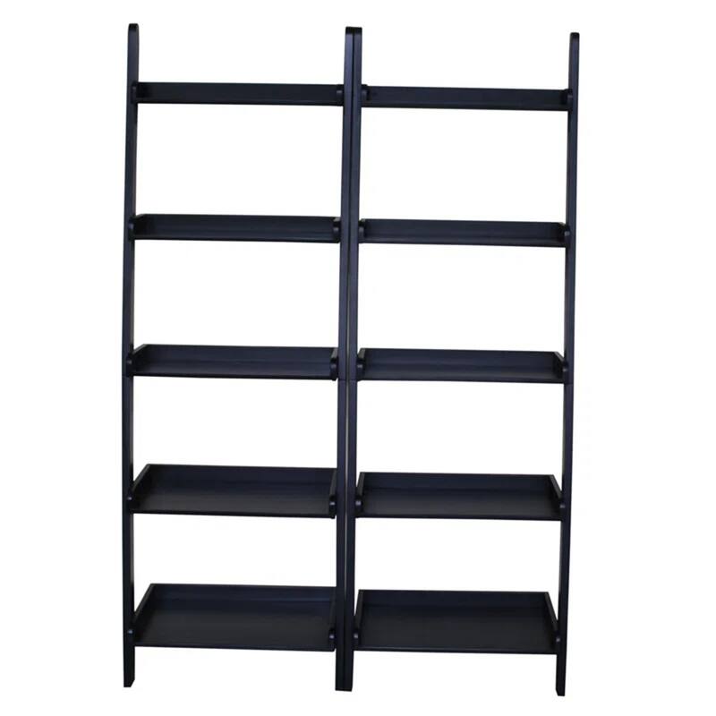 Solid Wood Lean-to 5-tier Shelf Unit Set (Set of 2)