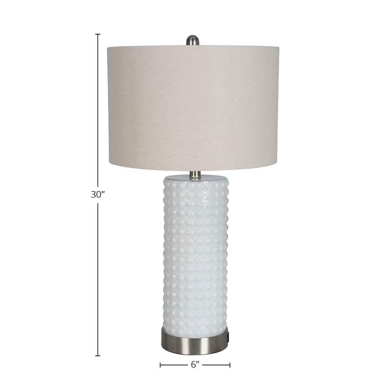30" Textured USB Glass Table Lamp, White (Set of 2) - 28.5