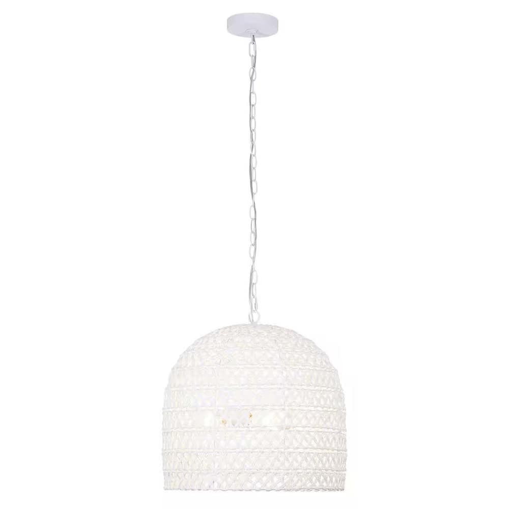 Alsy Nantucket 18"W 3-Light Matte White Woven Wicker Rope Large Pendant Light Fixture, Coastal Style