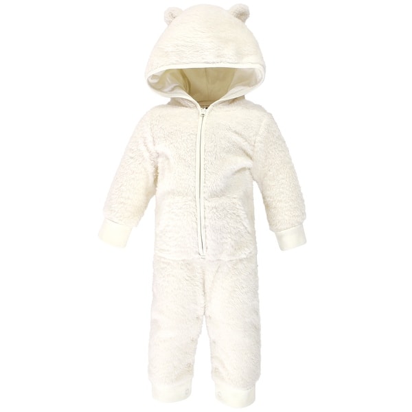 slide 1 of 1, Hudson Baby Infant Fleece Jumpsuits, Coveralls, and Playsuits 1pk, Cream Bear 0 - 3 Months - White