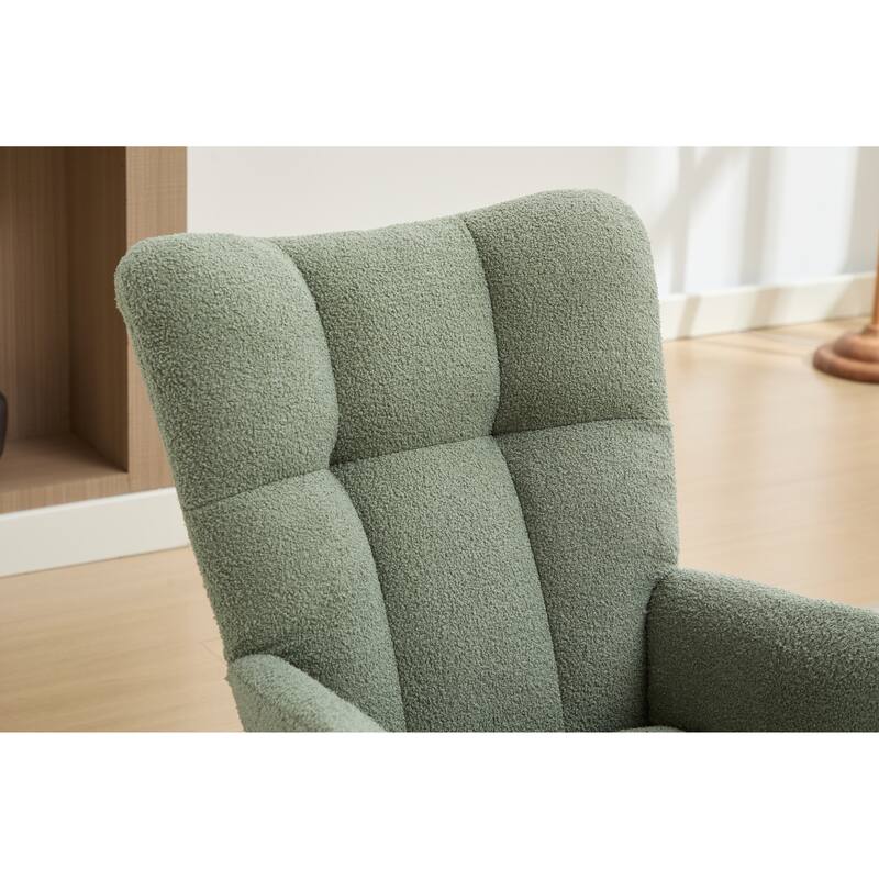 Teddy Fabric Rocking Chair with Solid Wood Legs and High Backrest
