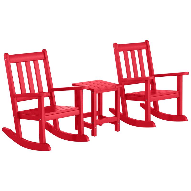 Laguna Kids Outdoor Poly Rocking Chair with Side Table 3-Piece Set - Red