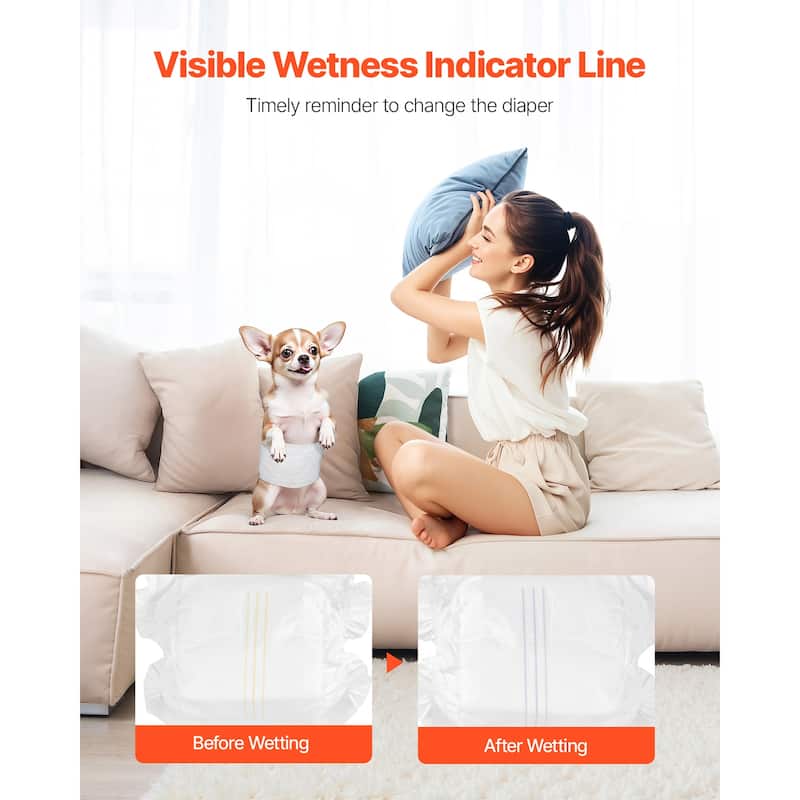 UIMOSO Disposable Male Dog Diapers, Super Absorbent Male Dog Wraps, 360 ° Leak-Proof Belly Bands with Wetness Indicator