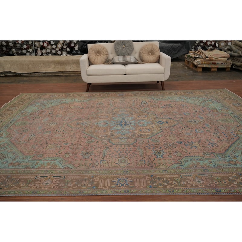 Hand Knotted Oriental 100% Wool Carpet Traditional Floral Pink Tabriz Area Rug - 12' 9'' X 9' 9''