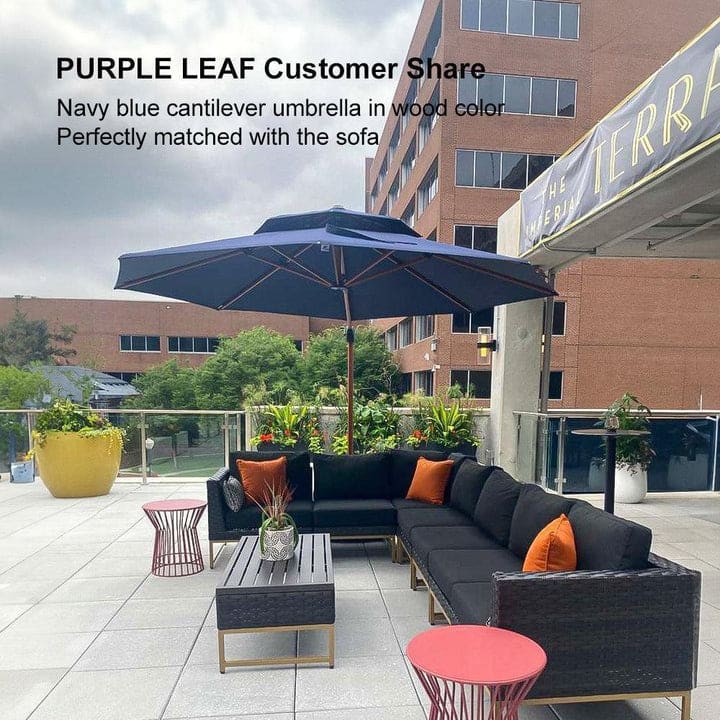 PURPLE LEAF Double Top10/11/12/13ft Round Patio Cantilever Umbrella in Wood Color