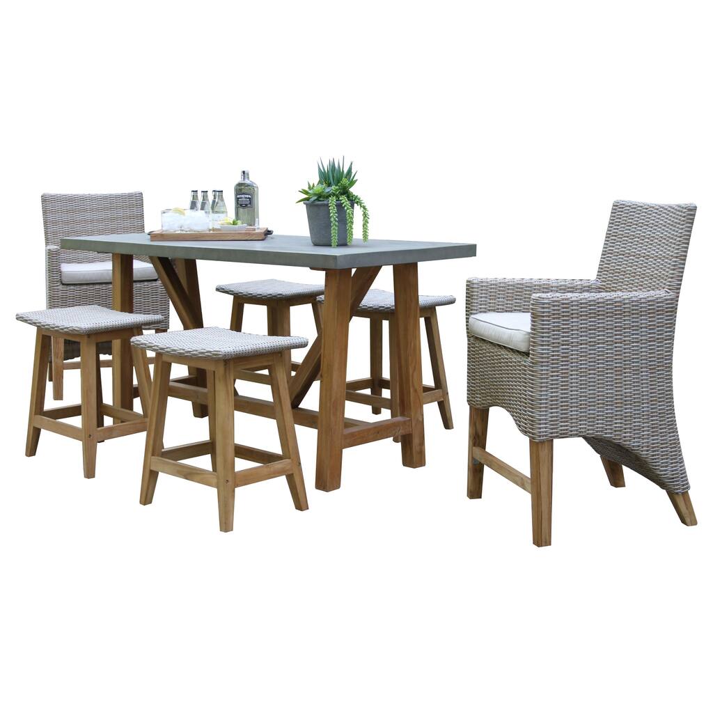 Samera 7-Piece Composite Teak and Ash Gray Wicker Dining Set, Sunbrella Cushion
