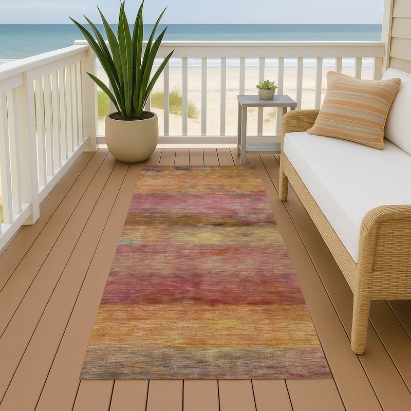 Machine Washable Indoor/ Outdoor Contemporary Ombre Chantille Rug - Orange - 2'3" x 7'6"