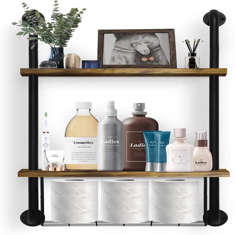 2-Tier Bathroom Shelves Wall Mounted - 31.9"D x 16.9"W x 6.7"H - Rustic
