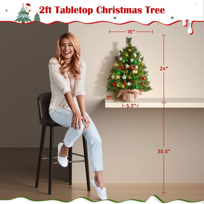 Yaheetech Set of 2 2ft/3ft Tabletop Christmas Trees with Warm White LED Lights