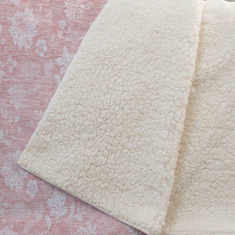 Premium Machine Washable Traditional Floral Sherpa Throw Blanket