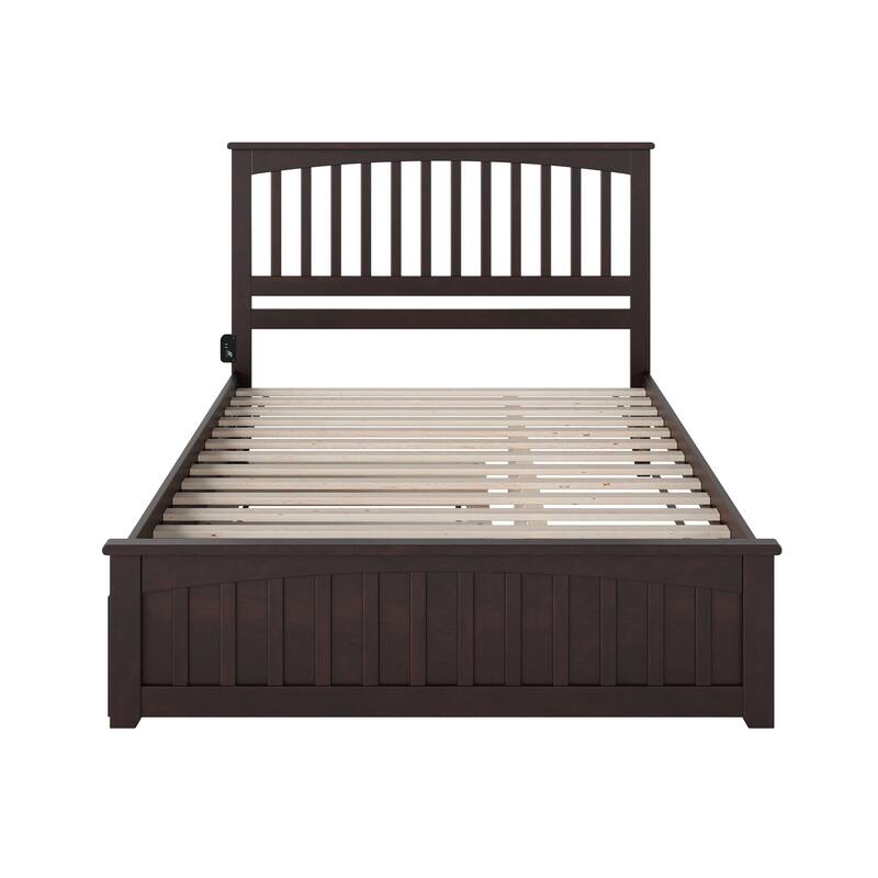 Mission Wood Platform Bed with Matching Footboard and Twin XL Trundle
