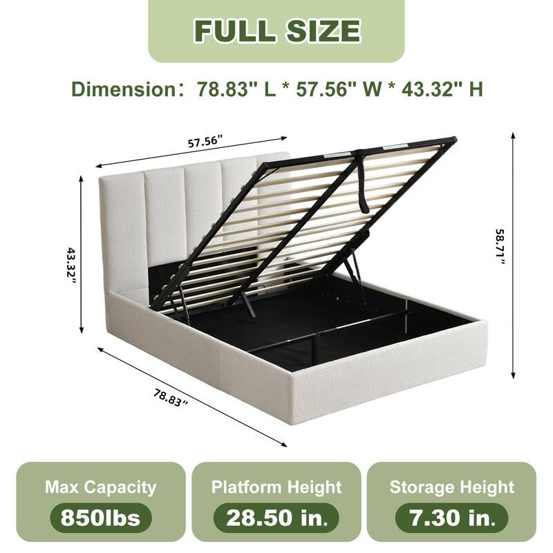 Modern Upholstered Lift-Up Storage Platform Bed with Headboard