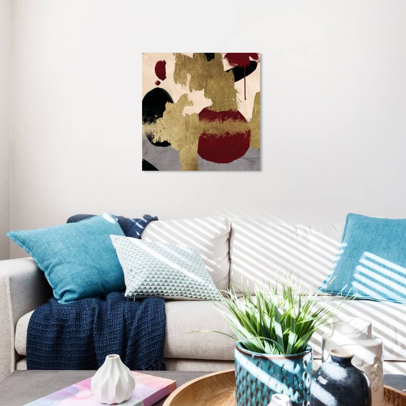 Wynwood Studio Canvas Abstract Cranberry Mix Gold and Metallic Gold Modern & Contemporary Wall Art Canvas Print - 20 x 20