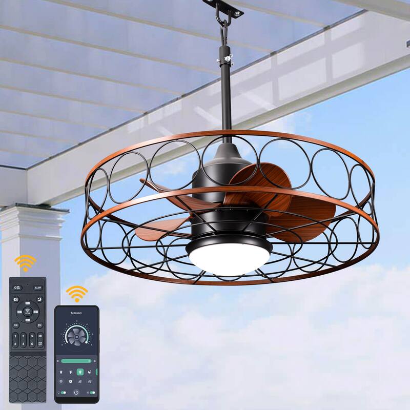Oaks Aura 23.6" Dimmable Ceiling Fan,Modern Caged Reversible Ceiling Fan with LED Light,APP Control,Quiet DC Motor,6 Speeds - Black