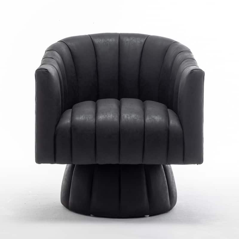 SEYNAR Mid-Century Swivel PU Leather Tufted Round Accent Barrel Chair