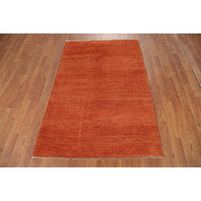 Orange Gabbeh Oriental Foyer Rug Contemporary Handmade Wool Carpet - 3'3"x 4'10"
