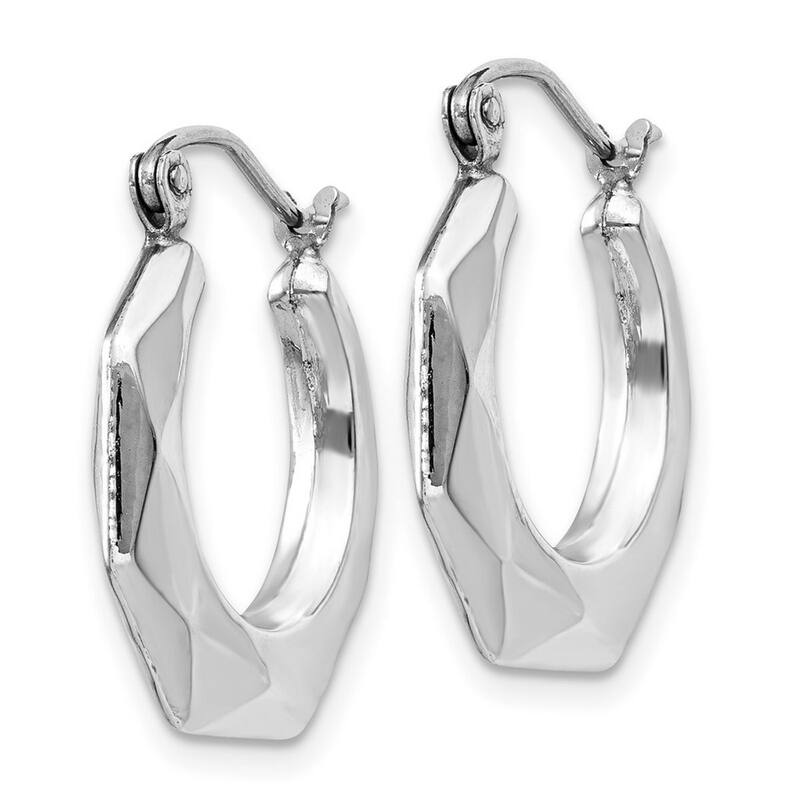 Curata 14k White Gold 11x3mm Hinged Post Faceted Hoop Earrings