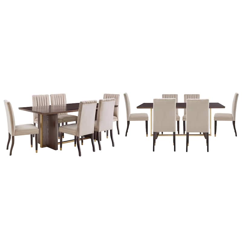 Noricum Espresso Wood Velvet Upholstered Dining Set - Taupe