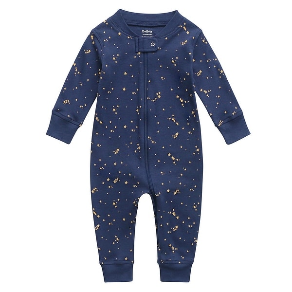slide 1 of 1, 100% Organic Cotton Zip Footless Pajamas - Starry Sky 0-3 Months
