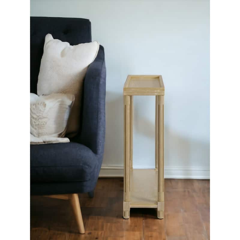 Wood Narrow End Table Set with Shelf Storage, Rectangular Set of 2 - 8” x 22” x 24” (D x W x H)