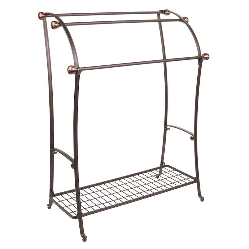 mDesign Large 3-Tier Standing Metal Bathroom Towel Holder Stand - 12 X 25 - Bronze - Bronze Finish