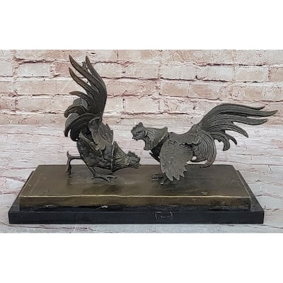 Roosters Chickens Fighting Bronze Sculpture Statue By Milo