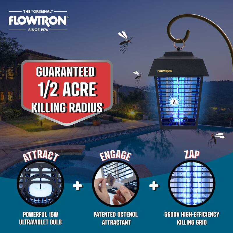 Flowtron Bug Zapper, Mosquito Zapper with 1 Acre of Coverage, Bulb & 5600V Killing Grid - 1/2 Acre