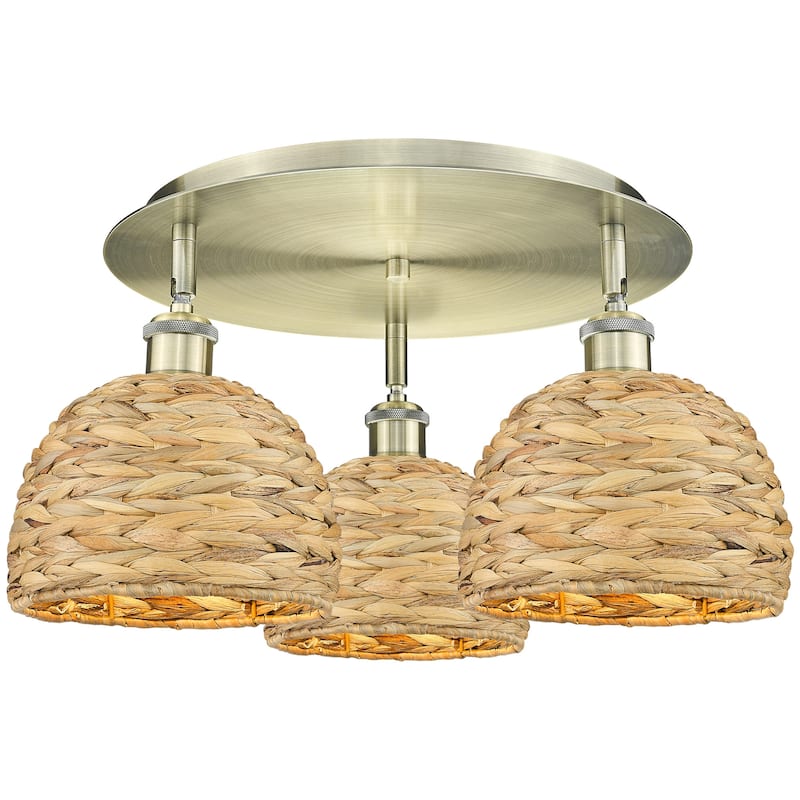 Innovations Lighting 516-3C-11-20 Woven Rattan Semi-Flush Woven Rattan - Antique Brass / Natural