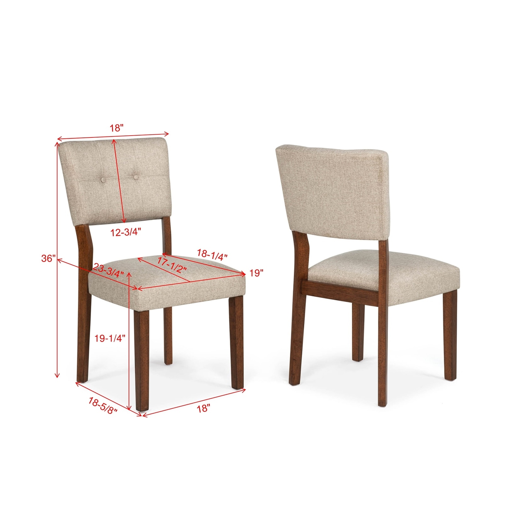 Two Mid-Century Warm Wood Finish Curved Button Tufted Chairs Upholstered Seat Back Dining Room Wooden Solid Wood Furniture